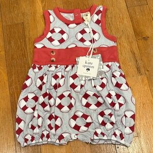 Kate Quinn Red and White Baby Sleeveless Button Belted Bubble Romper